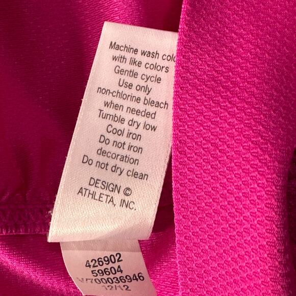 Athleta Medium BIrdie Polo Top V-Neck Stretch Ruched Sides Short Sleeves Pink - Picture 10 of 10
